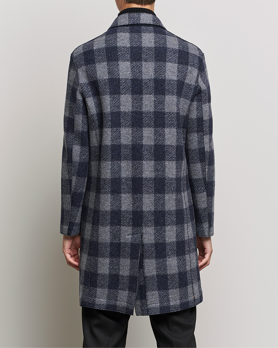 Mies | Takit | Harris Wharf London | Vichy Fleece Lined Mac Coat Blue/Grey