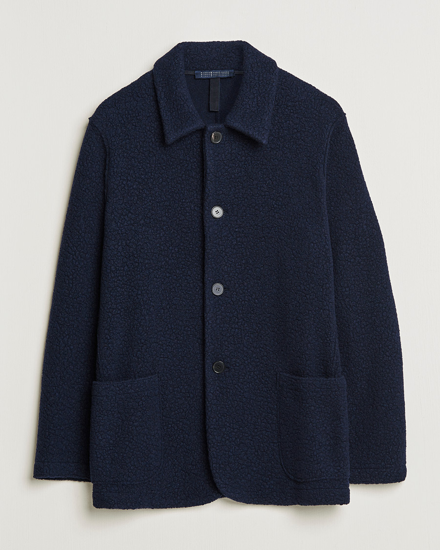 Miehet |  | Harris Wharf London | Harrington Wool Boucleè Shirt Jacket Navy