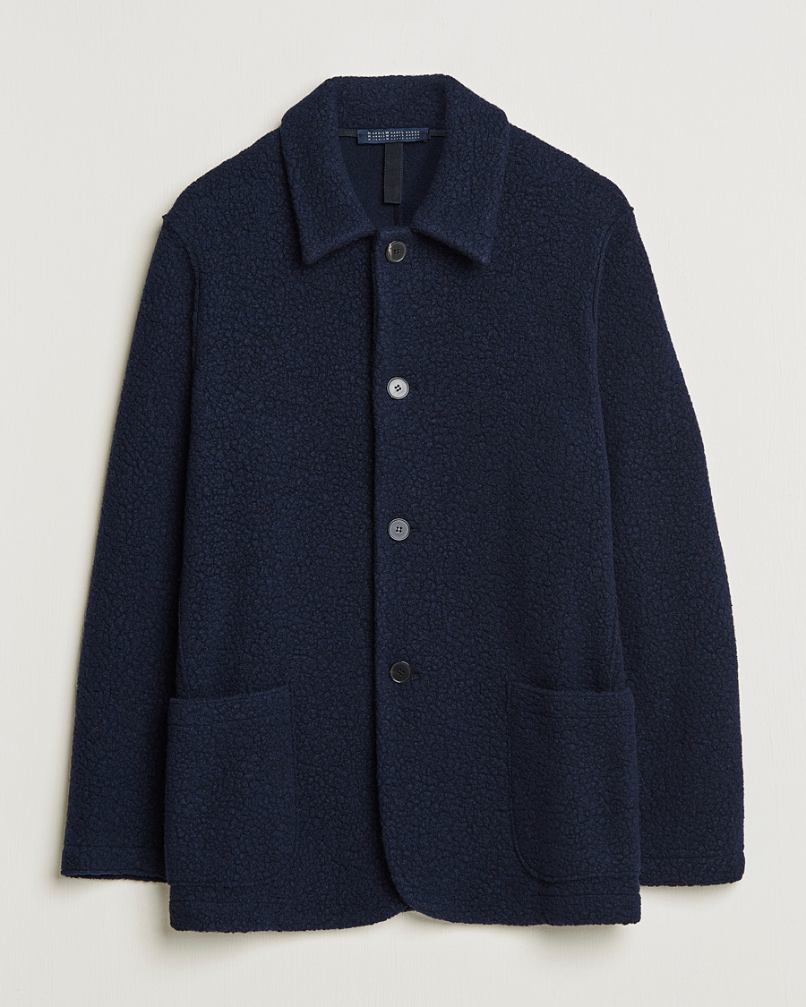 Mies | Kauluspaidat | Harris Wharf London | Harrington Wool Boucleè Shirt Jacket Navy