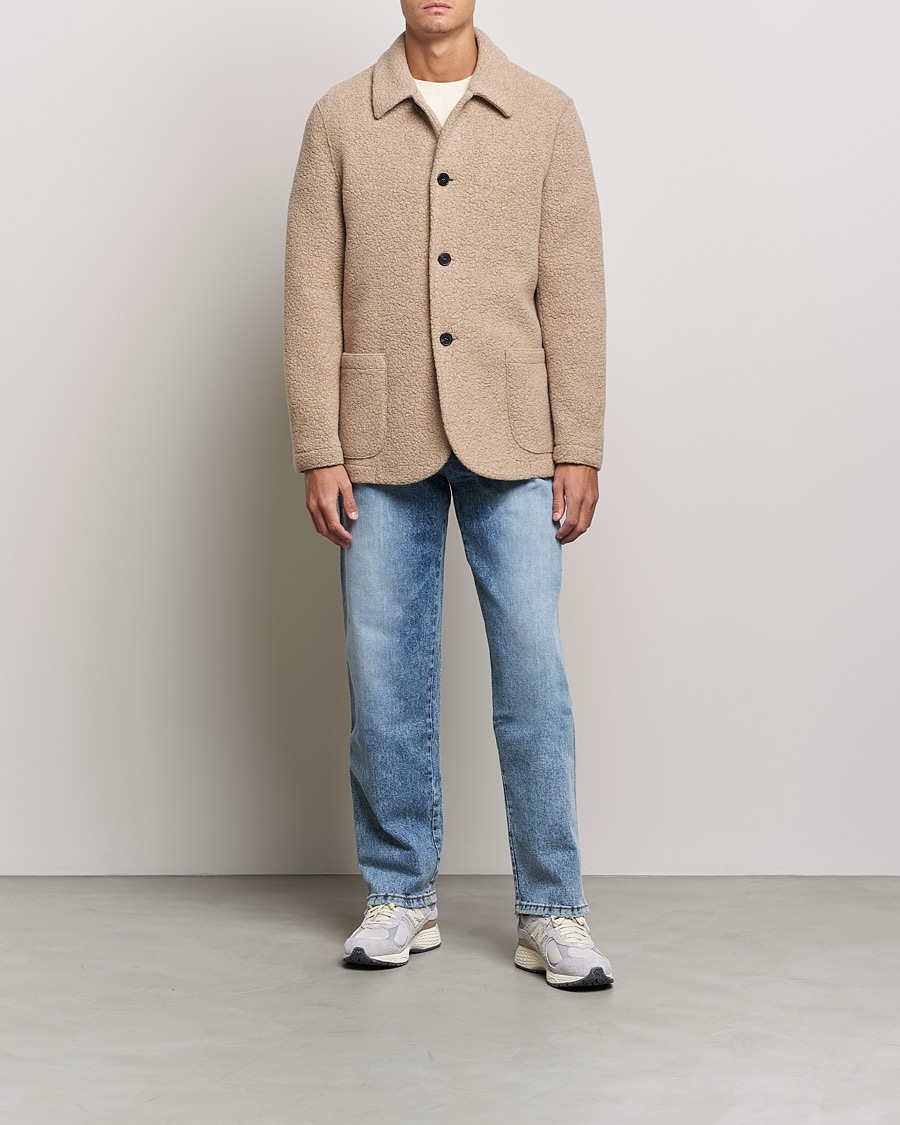 Mies | Kauluspaidat | Harris Wharf London | Harrington Wool Boucleè Shirt Jacket Tan