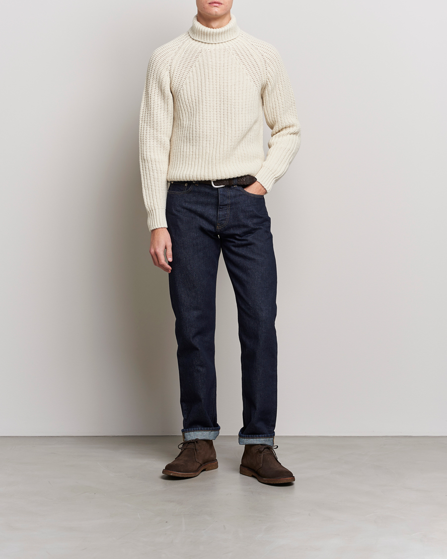 Mies | Puserot | Drake's | Lambswool Heavy Submariner Roll Neck White