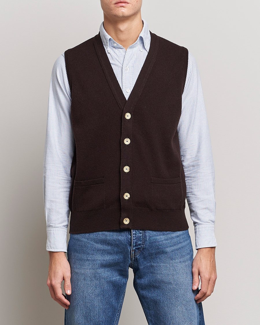 Mies | Puserot | Drake's | Lambswool Vest Cardigan Brown
