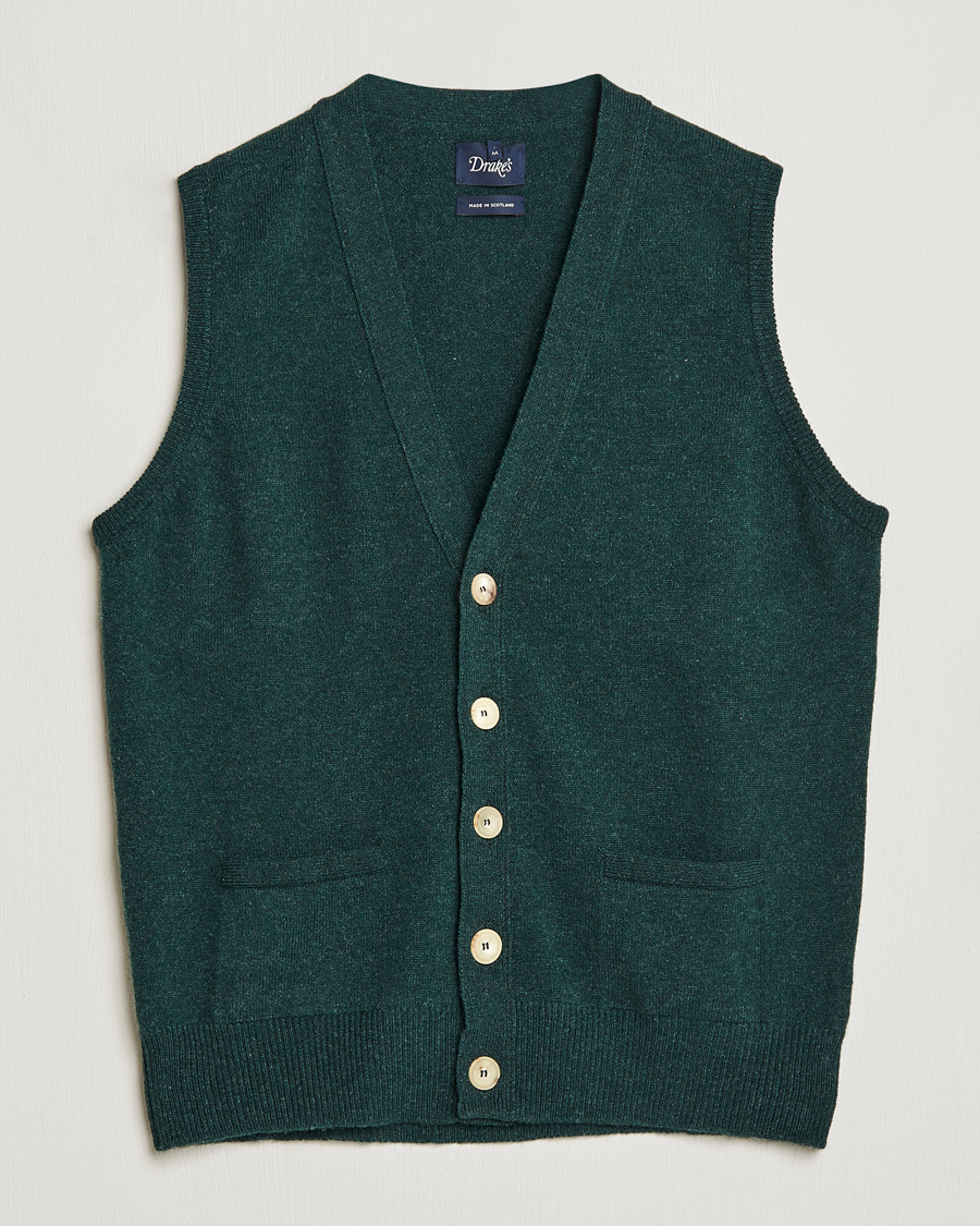 Mies | Puserot | Drake's | Lambswool Vest Cardigan Green