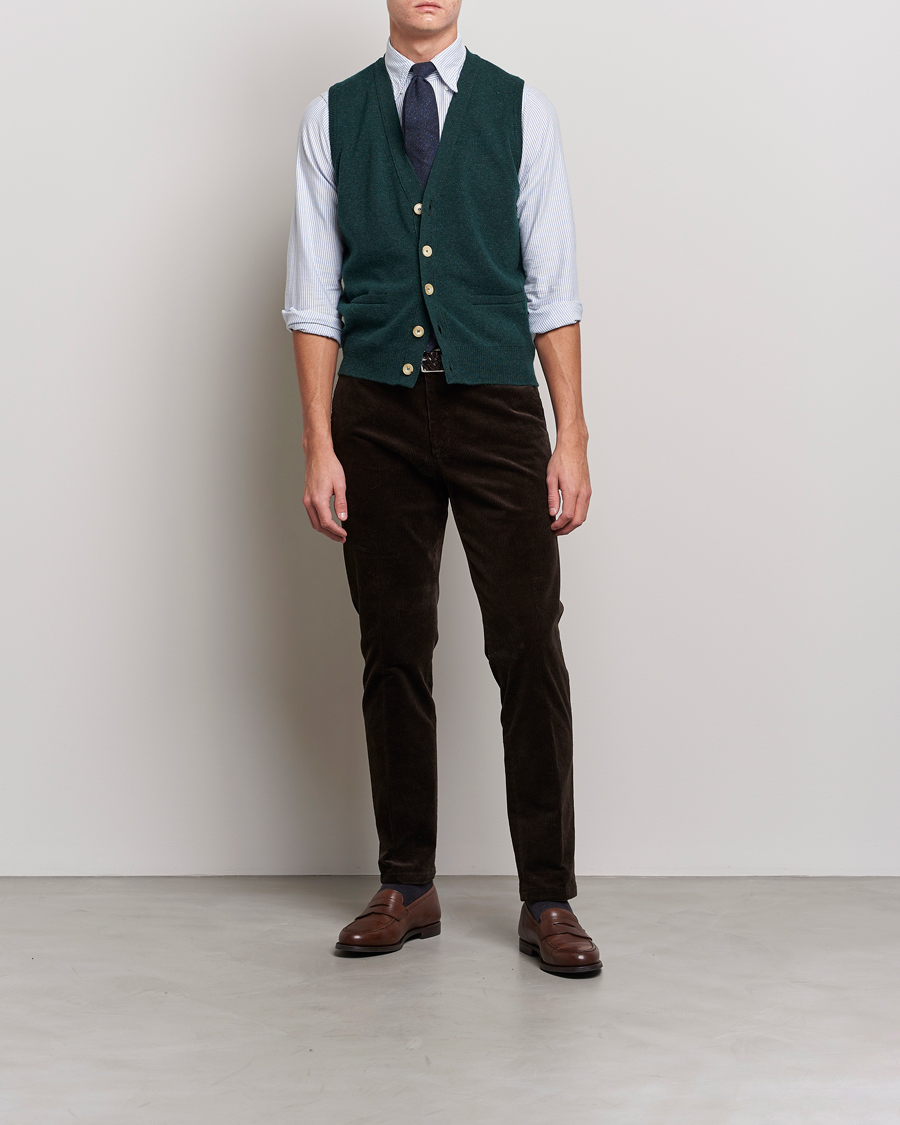 Mies | Puserot | Drake's | Lambswool Vest Cardigan Green