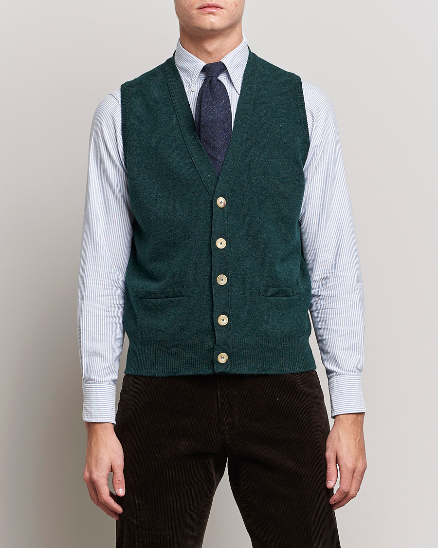 Mies | Puserot | Drake's | Lambswool Vest Cardigan Green