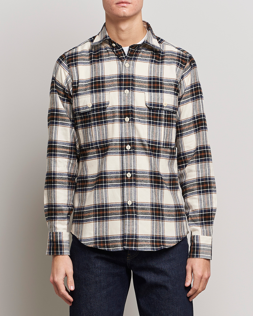 Mies |  | Drake's | Rugged Cotton Twill Work Shirt Neutral