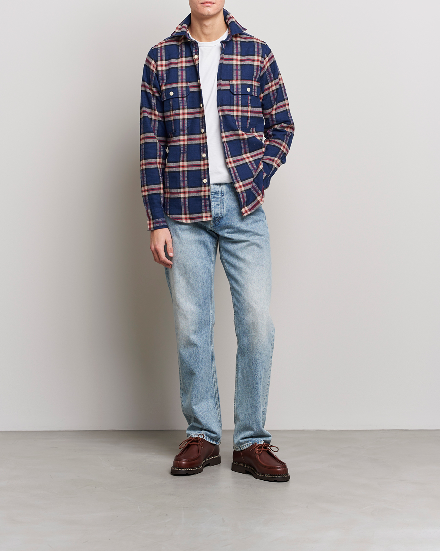 Mies | Kauluspaidat | Drake's | Rugged Cotton Twill Work Shirt Blue