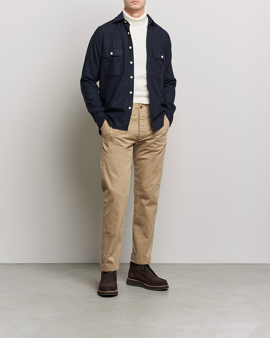 Mies |  | Drake's | Rugged Wool Work Shirt Navy