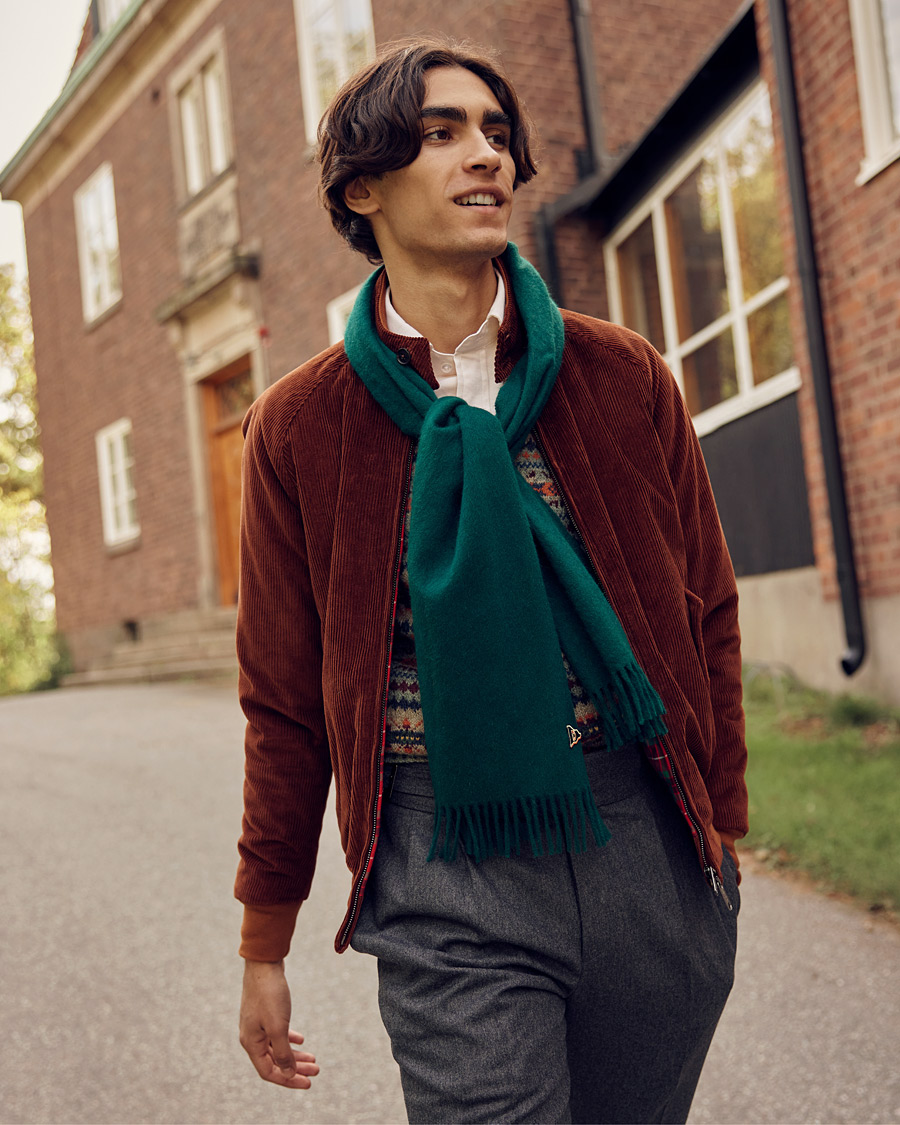 Mies | Drake's Geelongora Tasselled Scarf Green | Drake's | Geelongora Tasselled Scarf Green