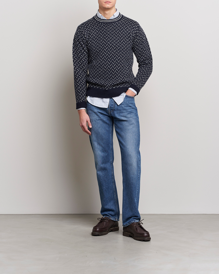 Mies | Puserot | Drake's | Norwegian Wool/Alpaca Crew Navy