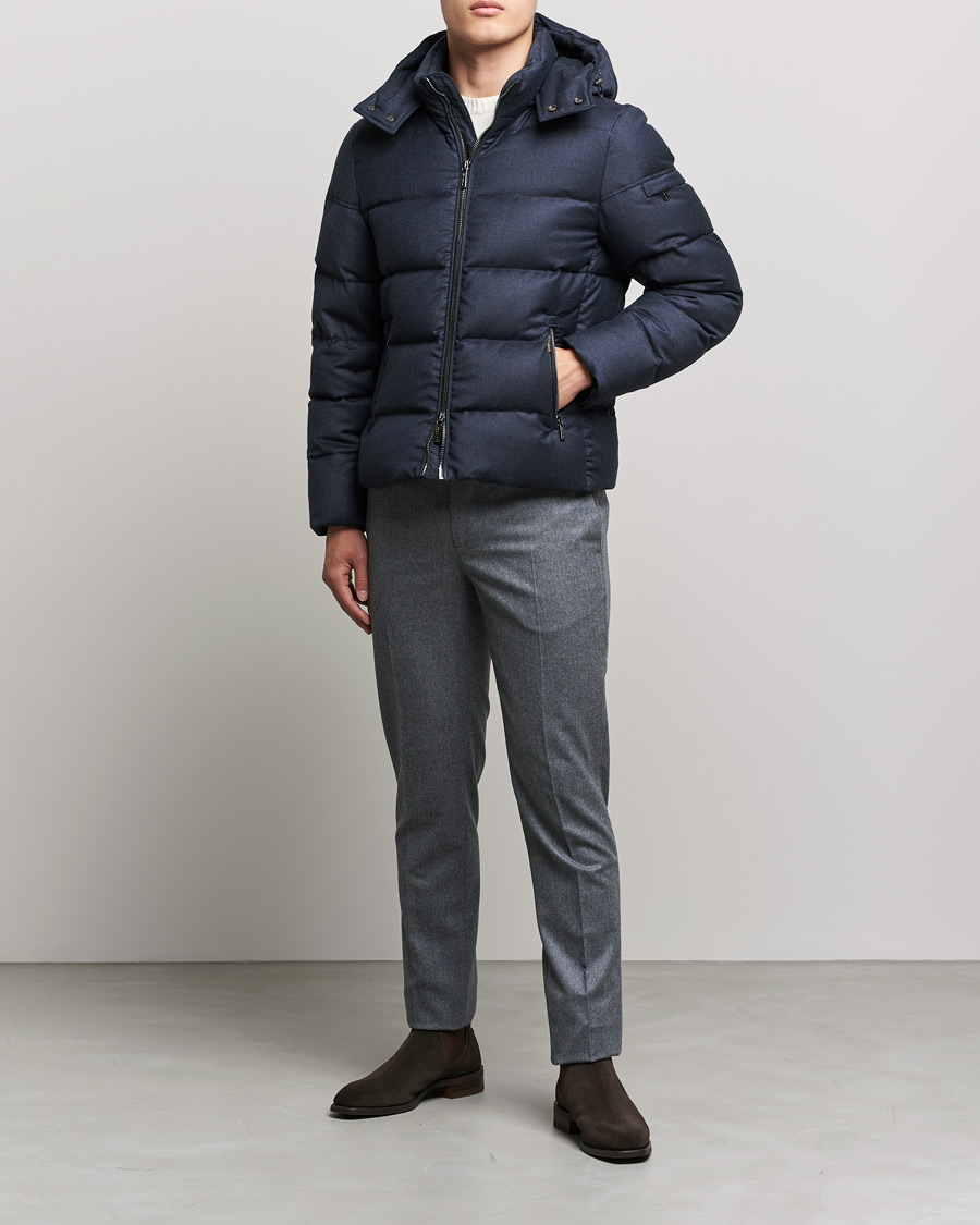 Mies |  | MooRER | Brett Wool/Cashmere Hooded Jacket Blue Grey