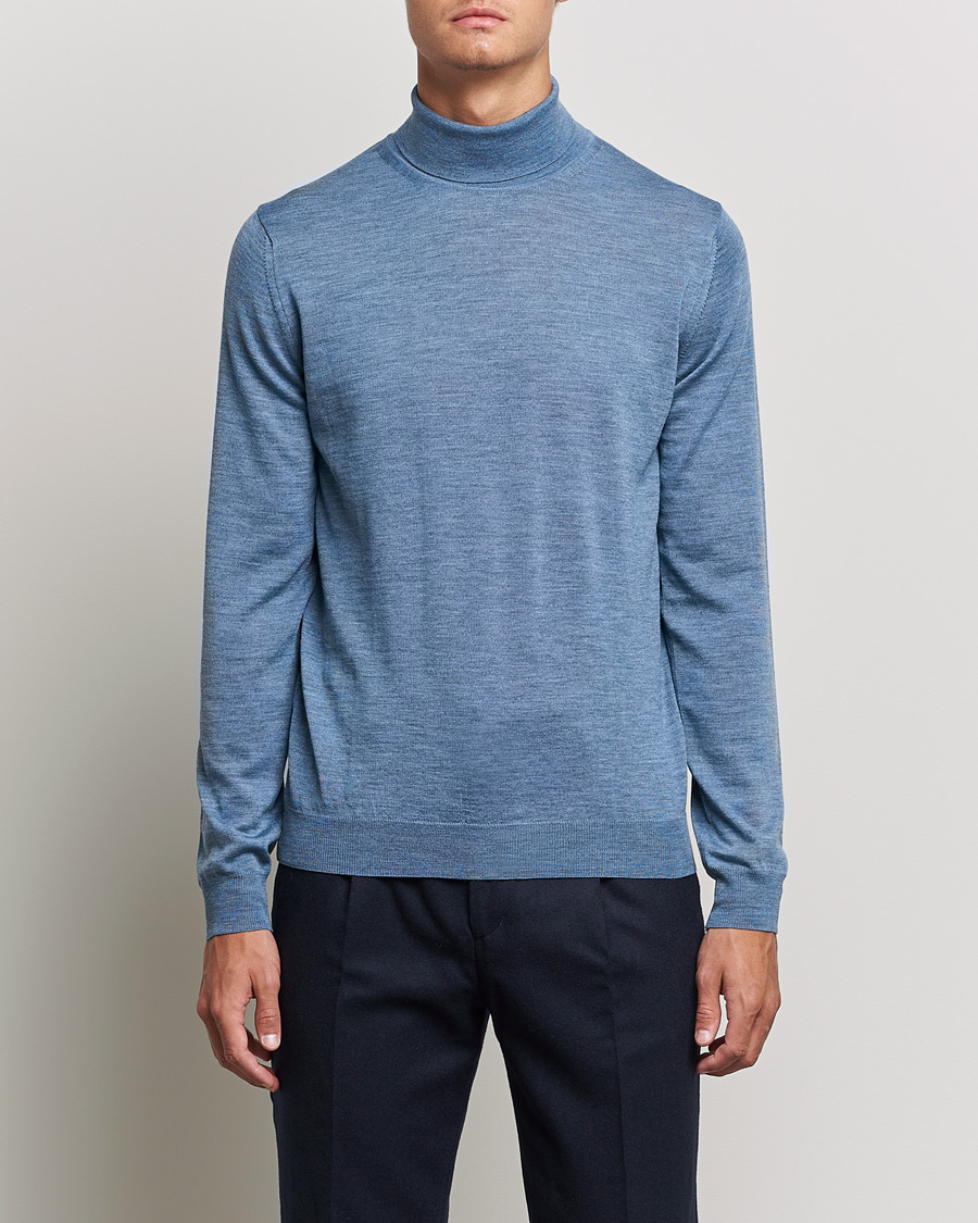 Mies | Puserot | Stenströms | Fine Merino Rollneck Light Blue