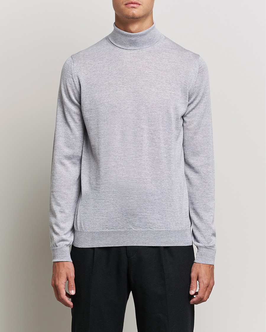 Mies | Puserot | Stenströms | Fine Merino Rollneck Light Grey