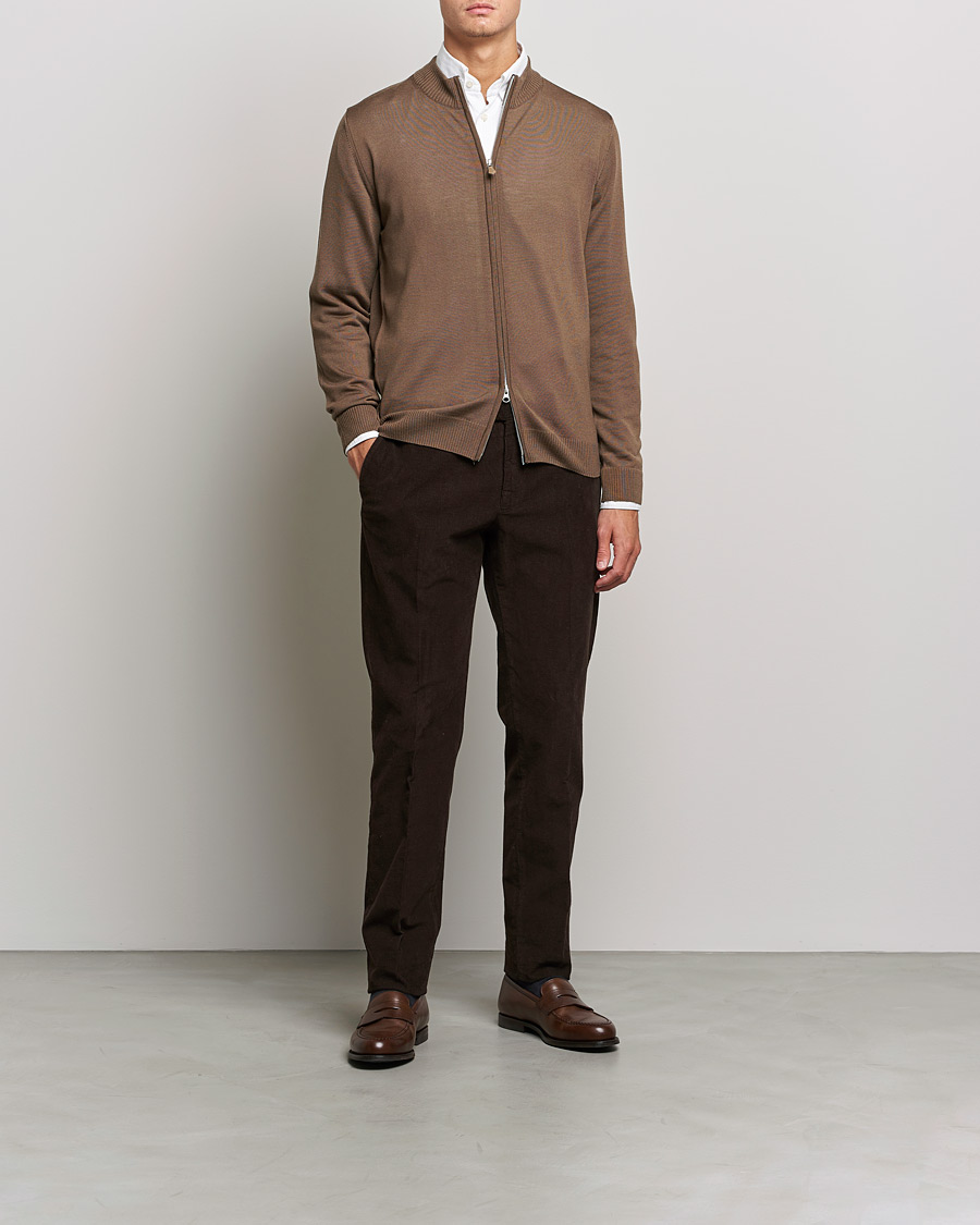 Mies | Puserot | Stenströms | Merino Full Zip Brown