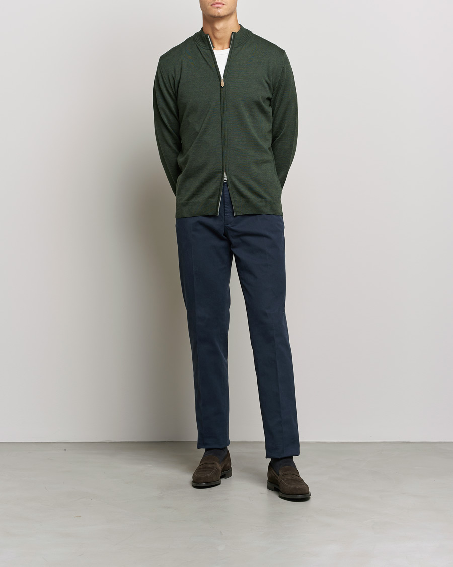 Mies | Puserot | Stenströms | Merino Full Zip Dark Green