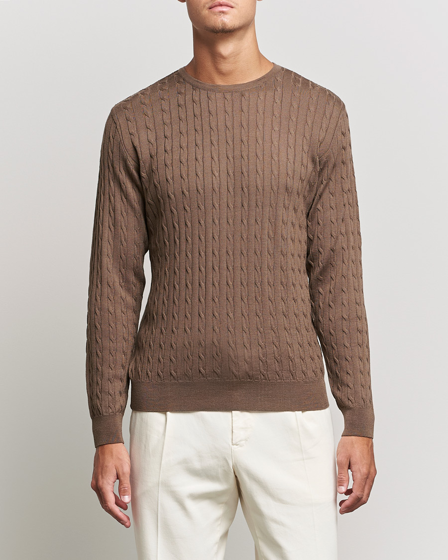 Mies |  | Stenströms | Merino Cable Crew Neck Camel
