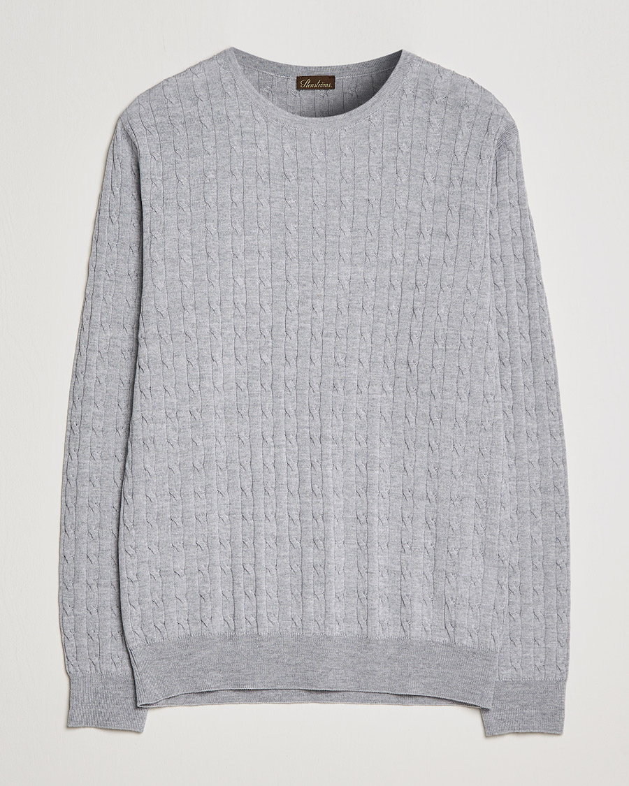 Mies | Puserot | Stenströms | Merino Cable Crew Neck Light Grey