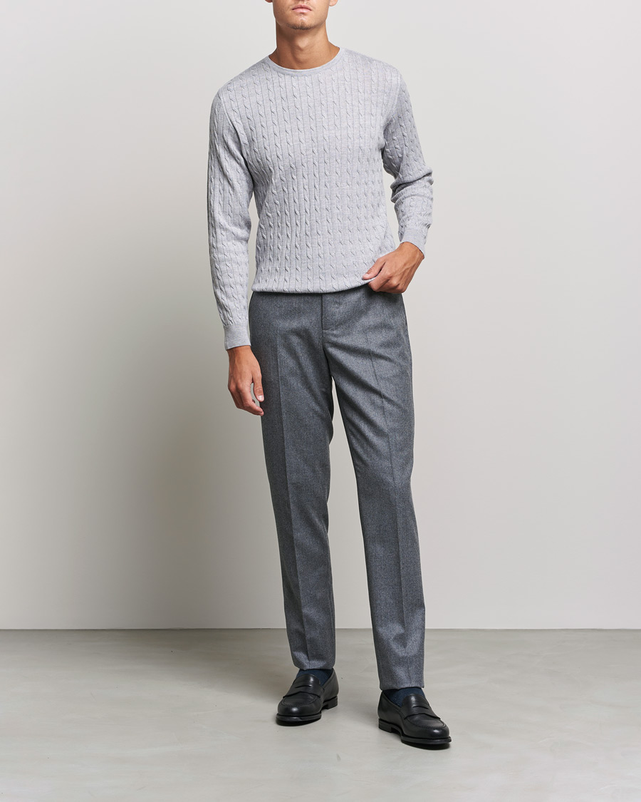 Mies | Puserot | Stenströms | Merino Cable Crew Neck Light Grey