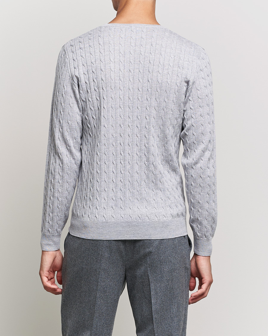 Mies | Puserot | Stenströms | Merino Cable Crew Neck Light Grey