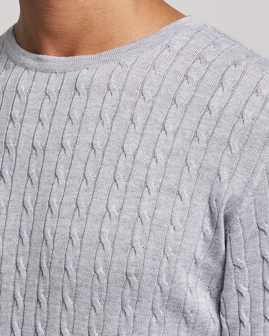 Mies | Puserot | Stenströms | Merino Cable Crew Neck Light Grey