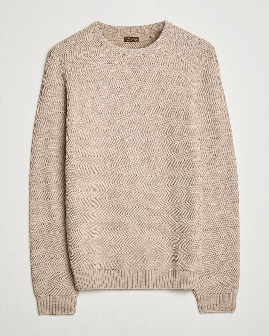 Mies | Puserot | Stenströms | Merino/Cashmere Herringbone Crew Neck Beige