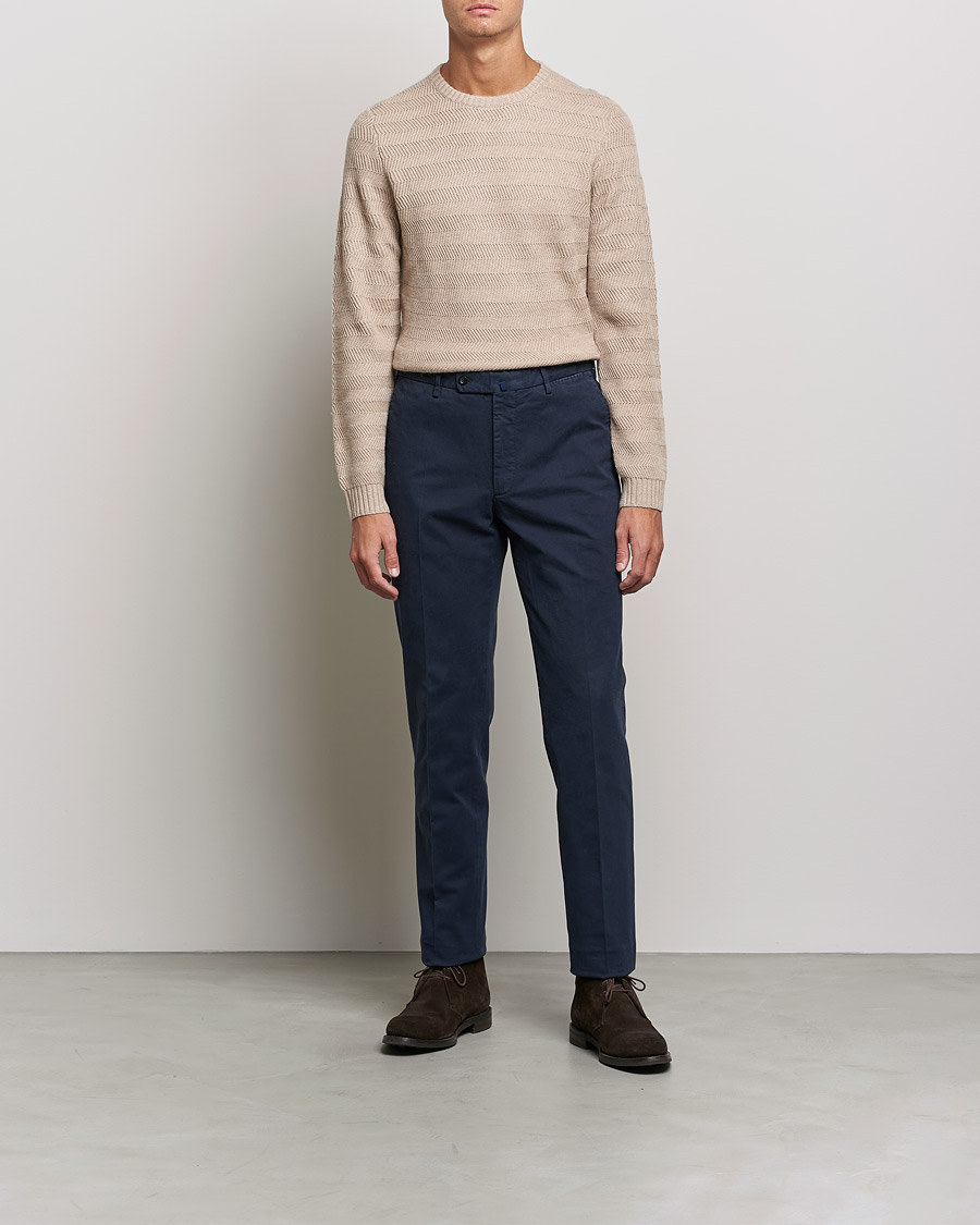 Mies | Puserot | Stenströms | Merino/Cashmere Herringbone Crew Neck Beige