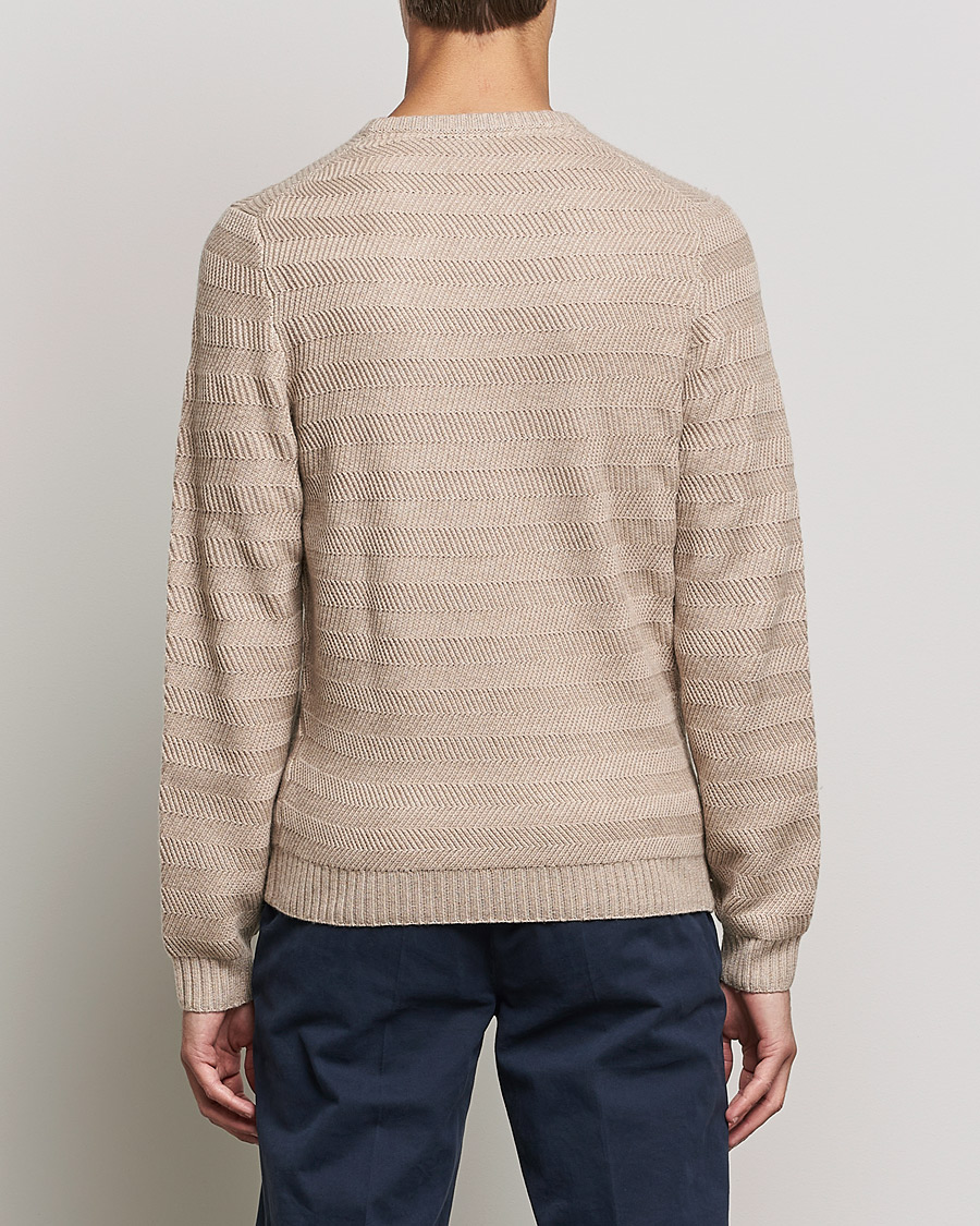 Mies | Puserot | Stenströms | Merino/Cashmere Herringbone Crew Neck Beige