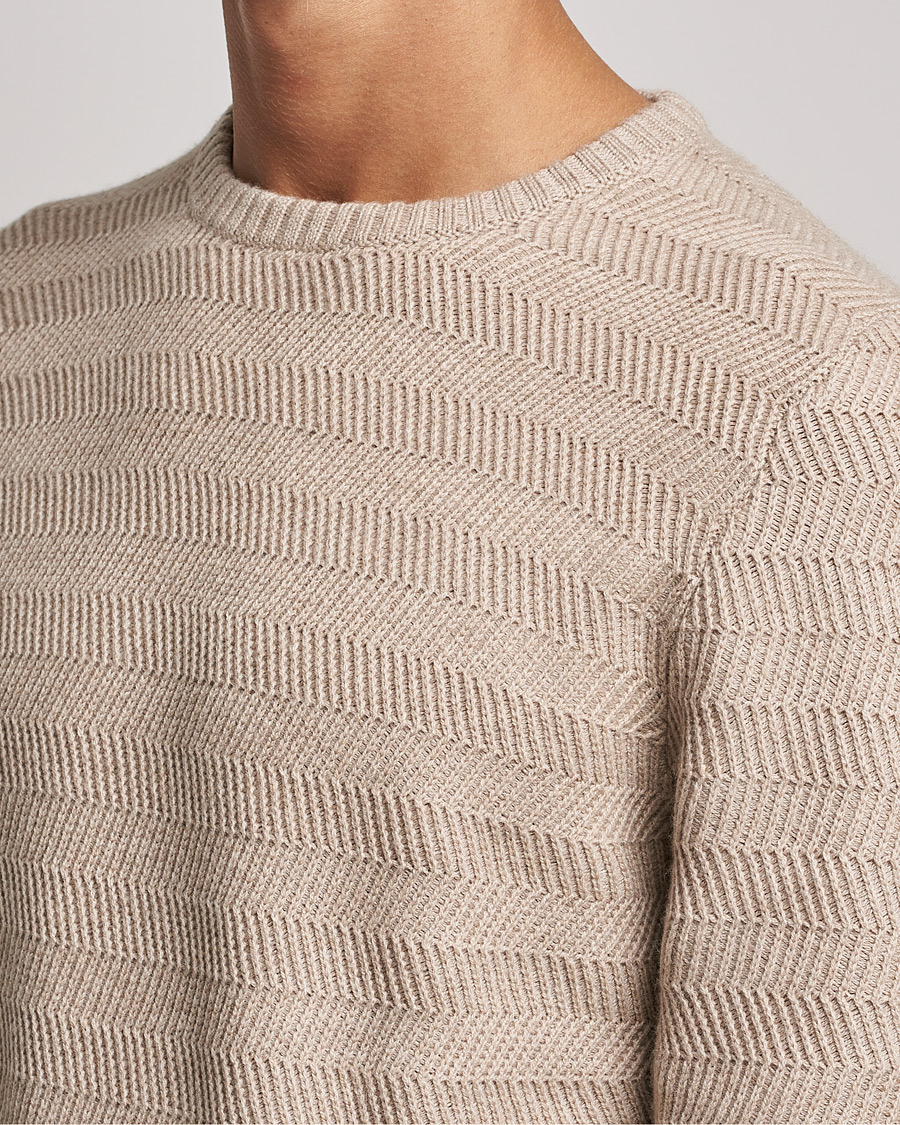 Mies | Puserot | Stenströms | Merino/Cashmere Herringbone Crew Neck Beige