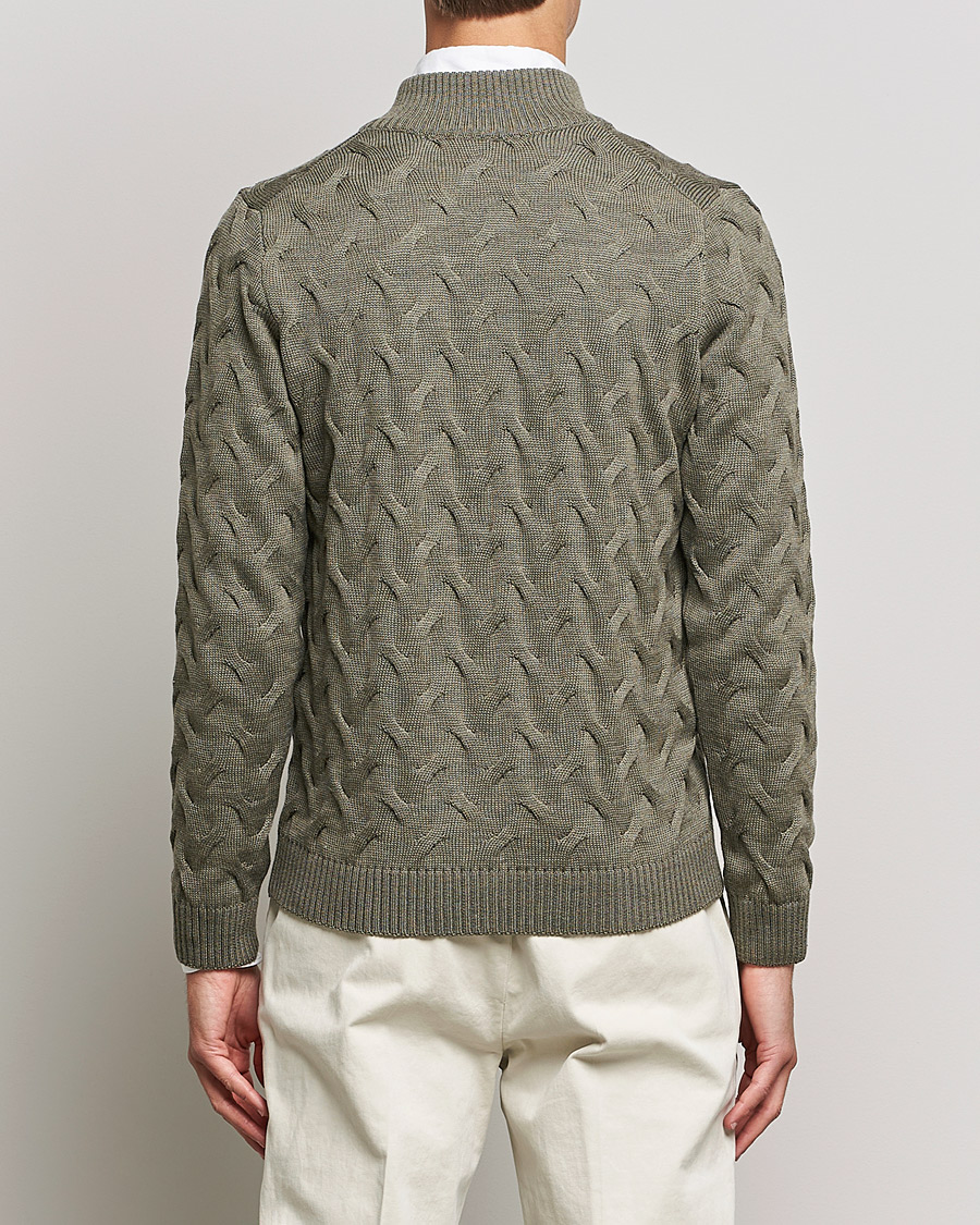Mies | Puserot | Stenströms | Heavy Cable Merino Full Zip Cardigan Olive