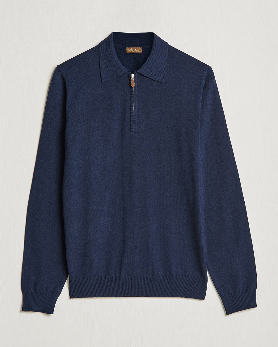 Mies | Puserot | Stenströms | Merino Half Zip Polo Navy