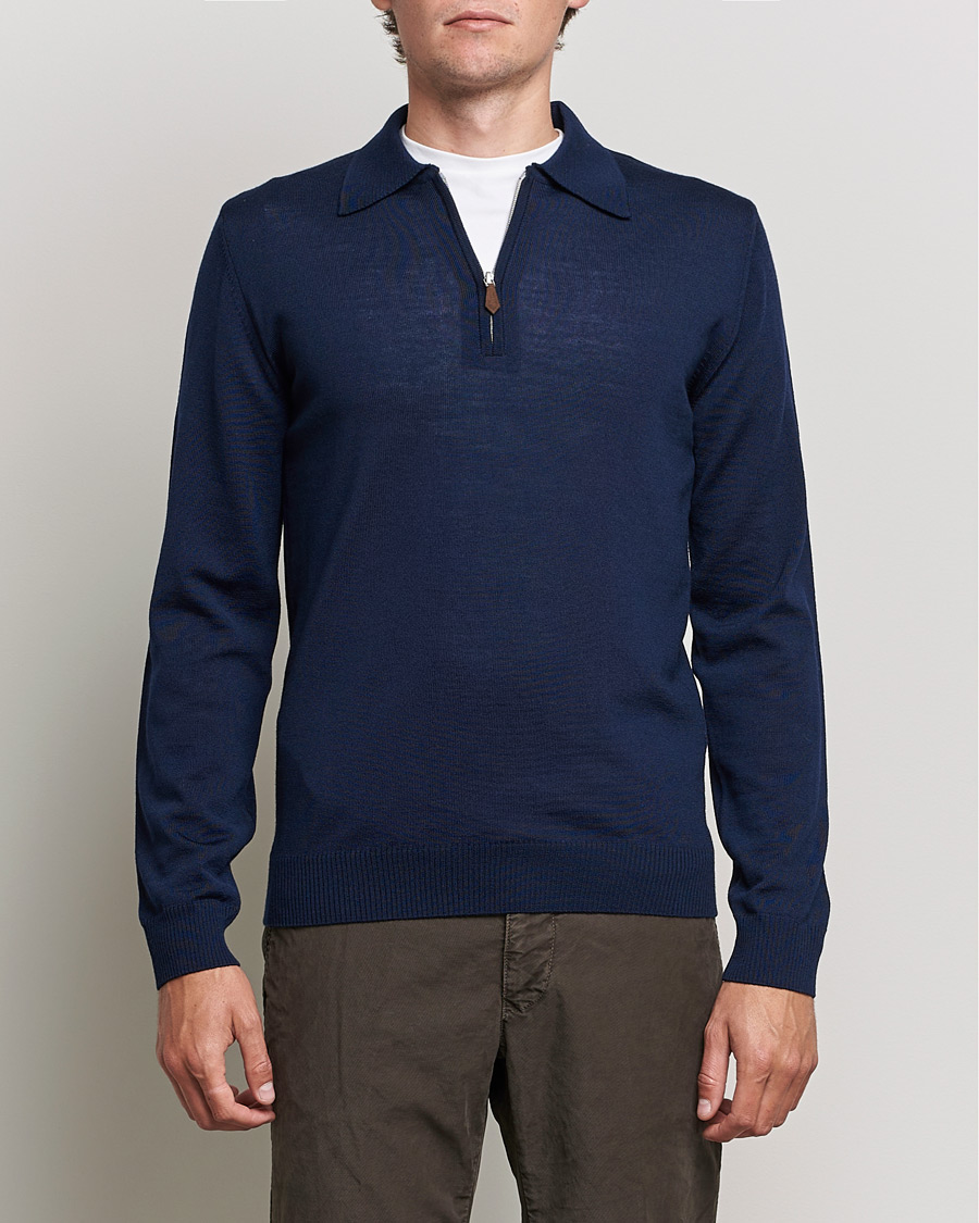 Mies | Puserot | Stenströms | Merino Half Zip Polo Navy