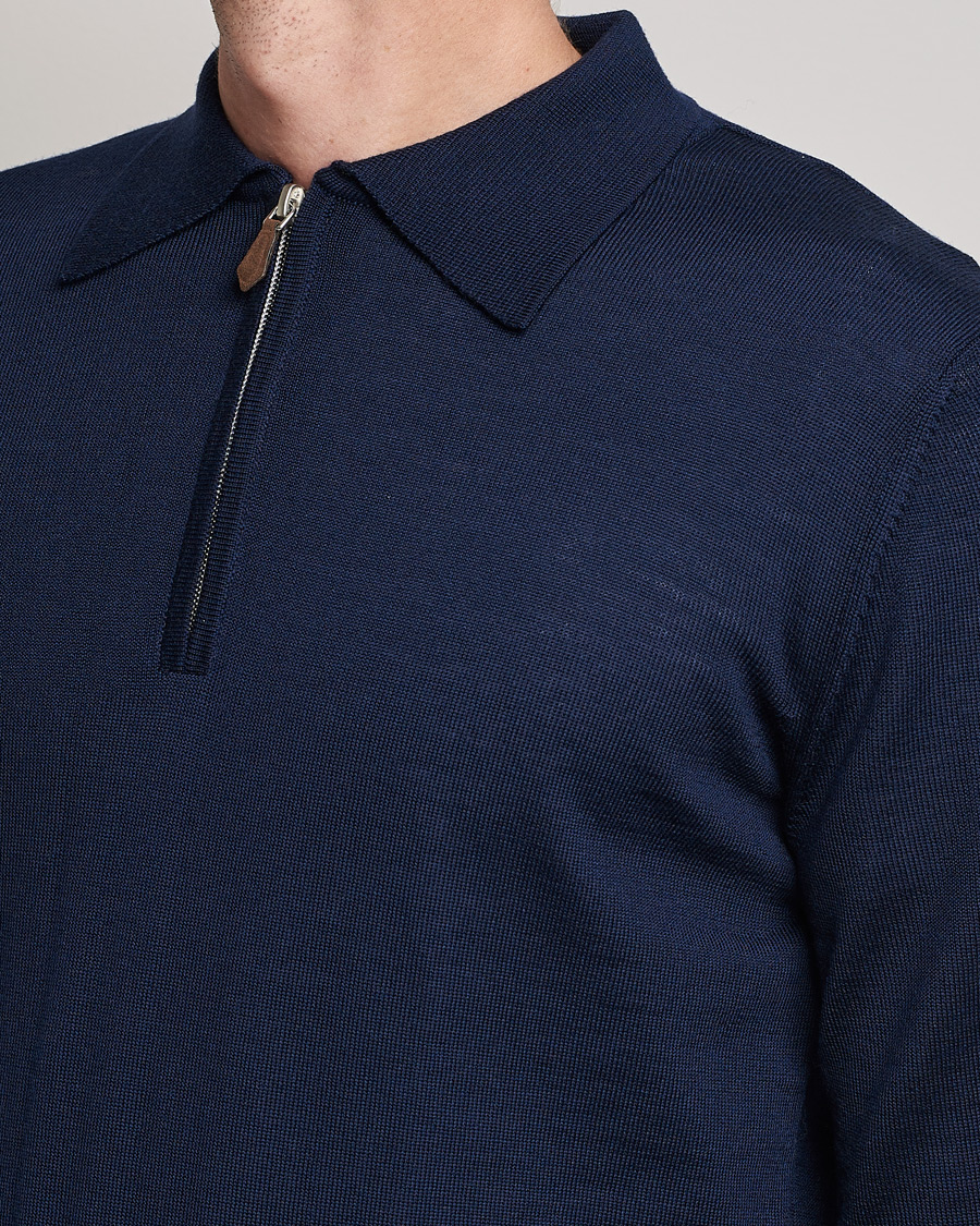 Mies | Puserot | Stenströms | Merino Half Zip Polo Navy