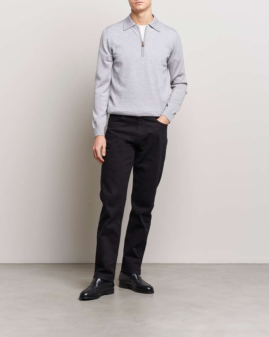Mies | Puserot | Stenströms | Merino Wool Zip Polo Light Grey