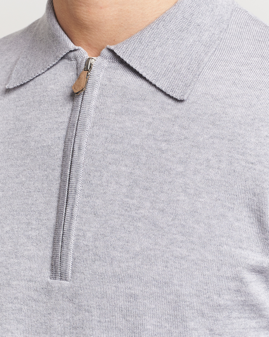 Mies | Puserot | Stenströms | Merino Wool Zip Polo Light Grey