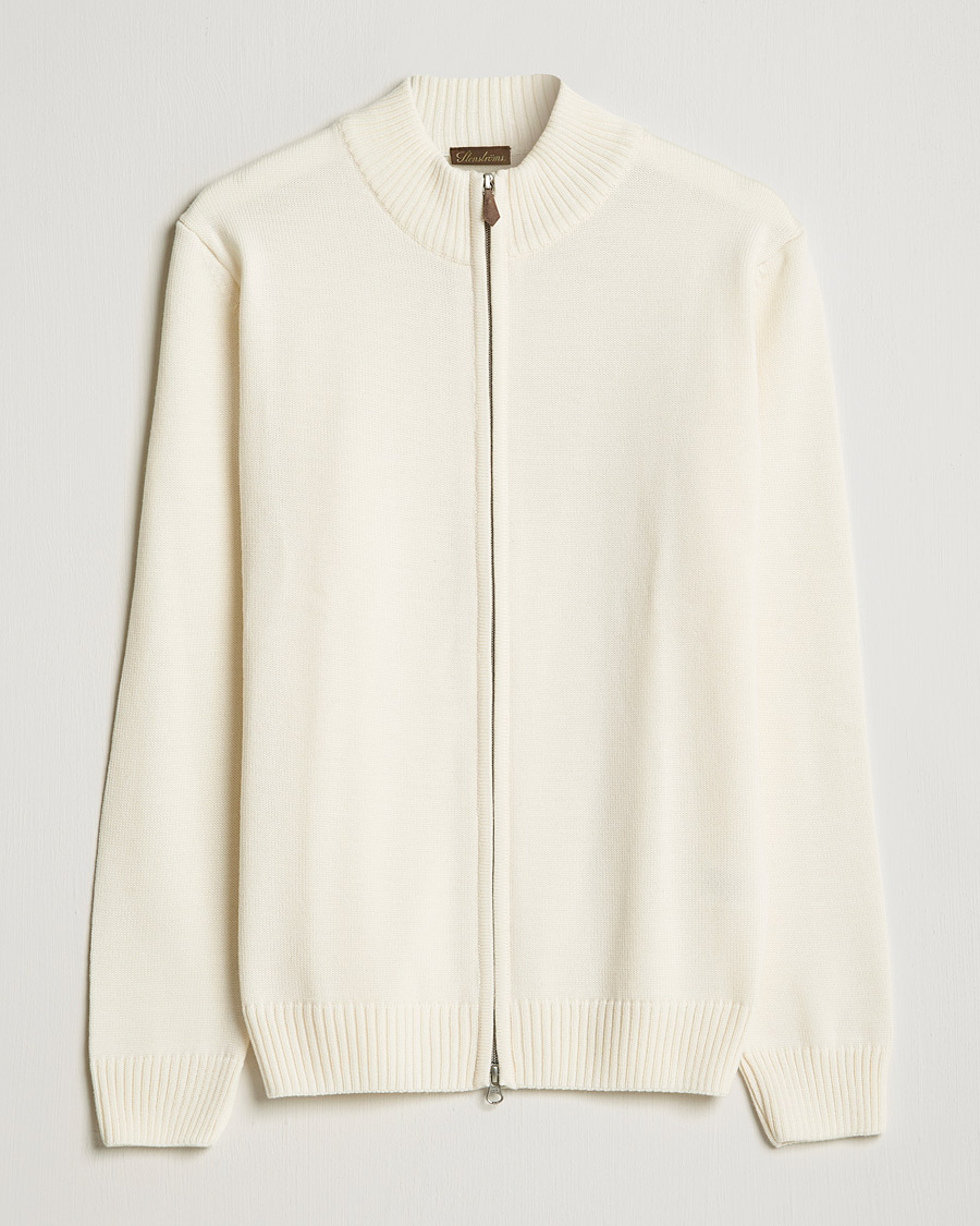 Mies | Puserot | Stenströms | Chunky Merino Full Zip Cardigan Creme White