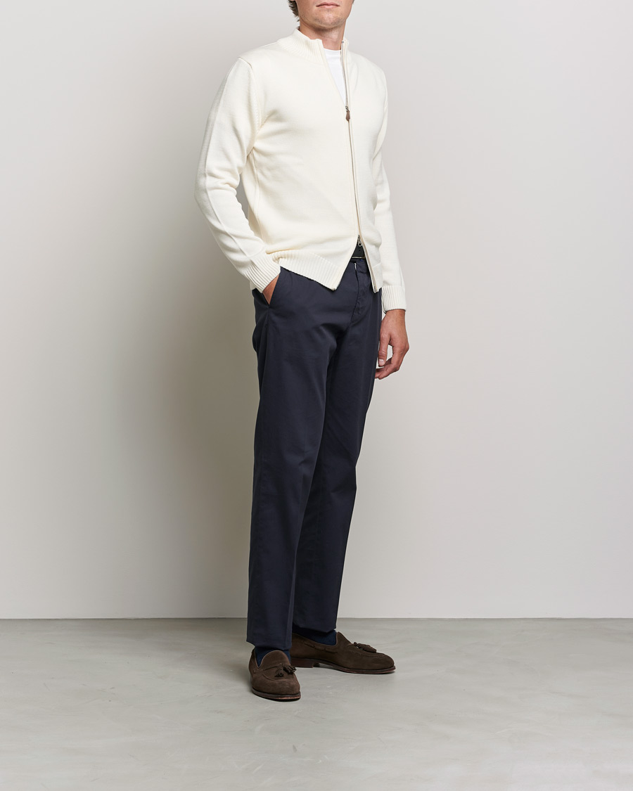 Mies | Business & Beyond | Stenströms | Chunky Merino Full Zip Cardigan Creme White