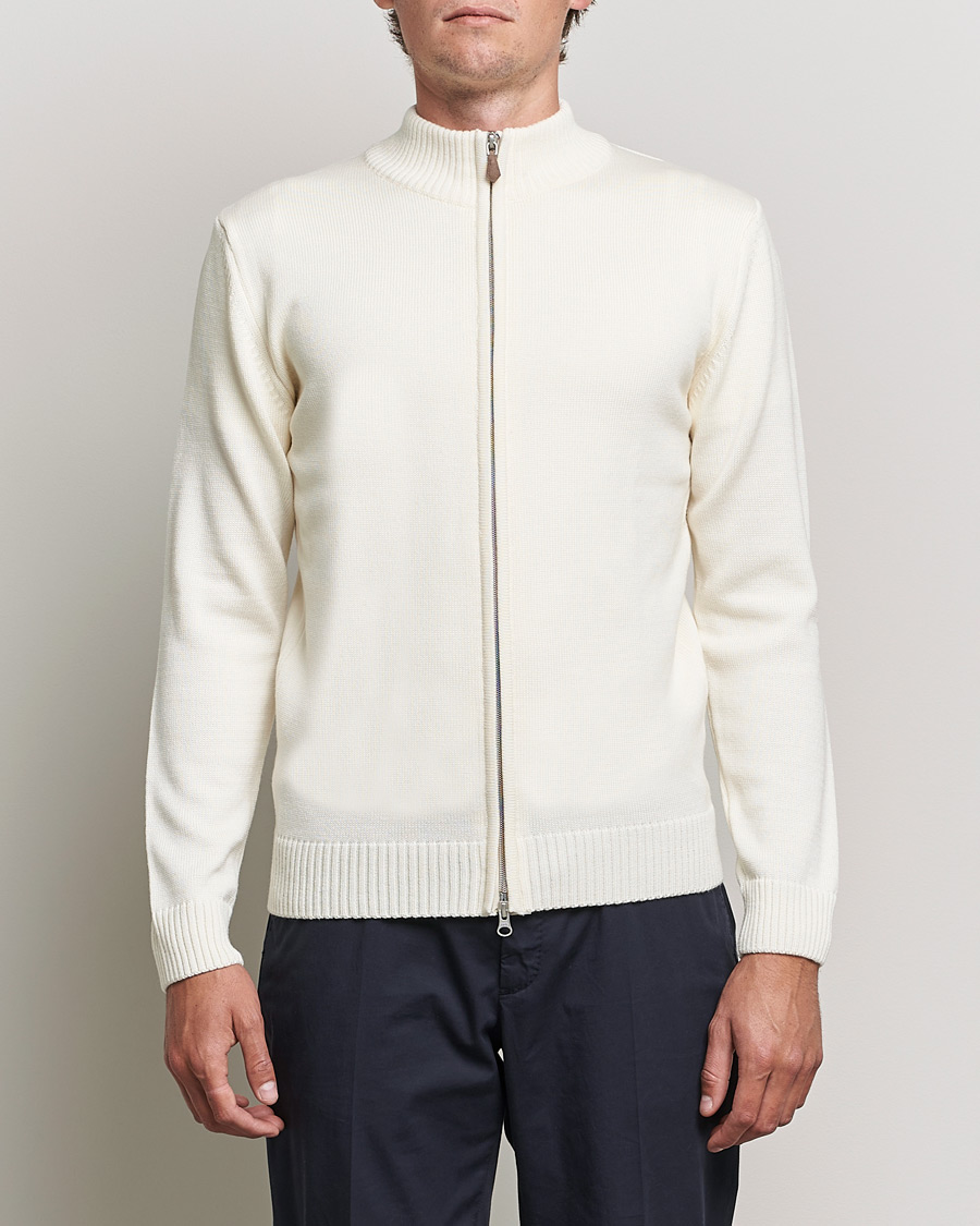 Mies | Puserot | Stenströms | Chunky Merino Full Zip Cardigan Creme White