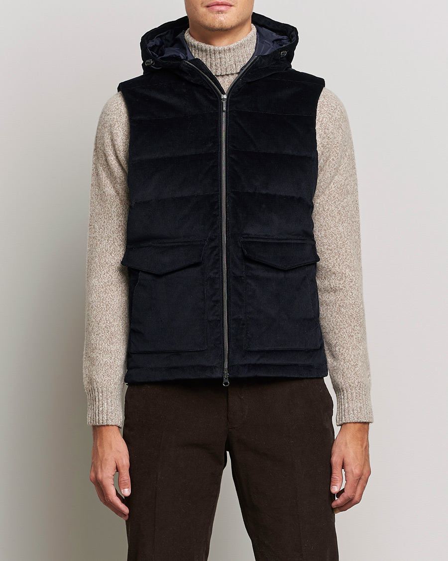 Mies | Takit | Stenströms | Hooded Corduroy Vest Navy