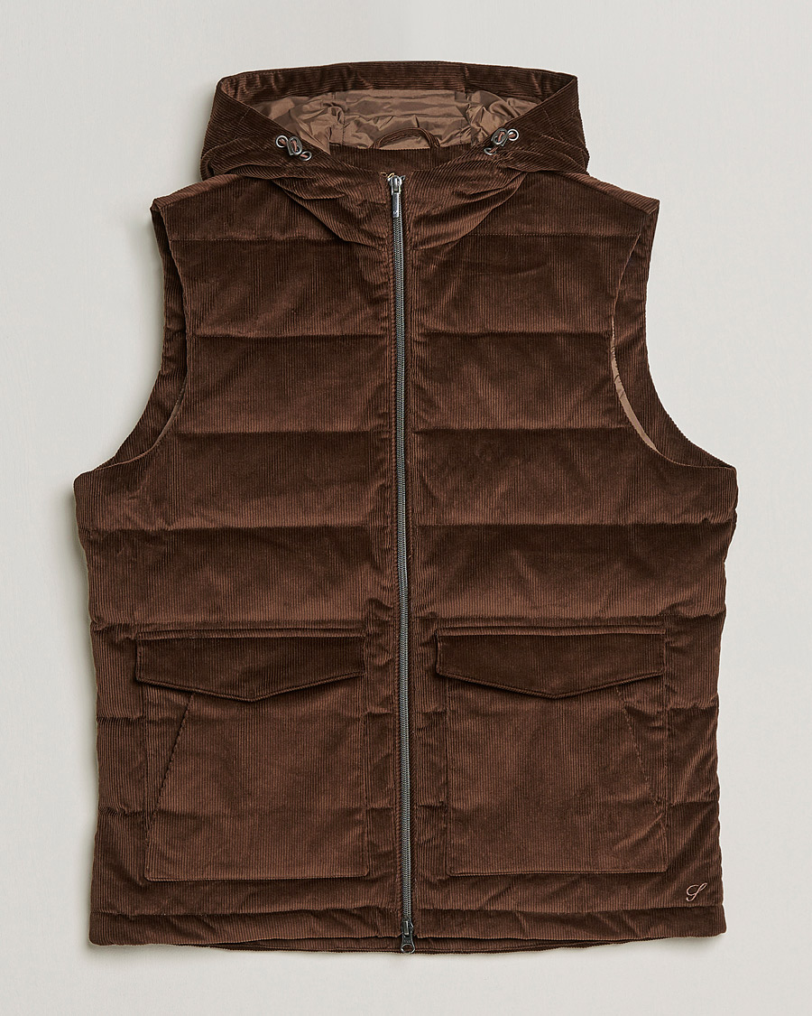 Mies | Takit | Stenströms | Hooded Corduroy Vest Brown