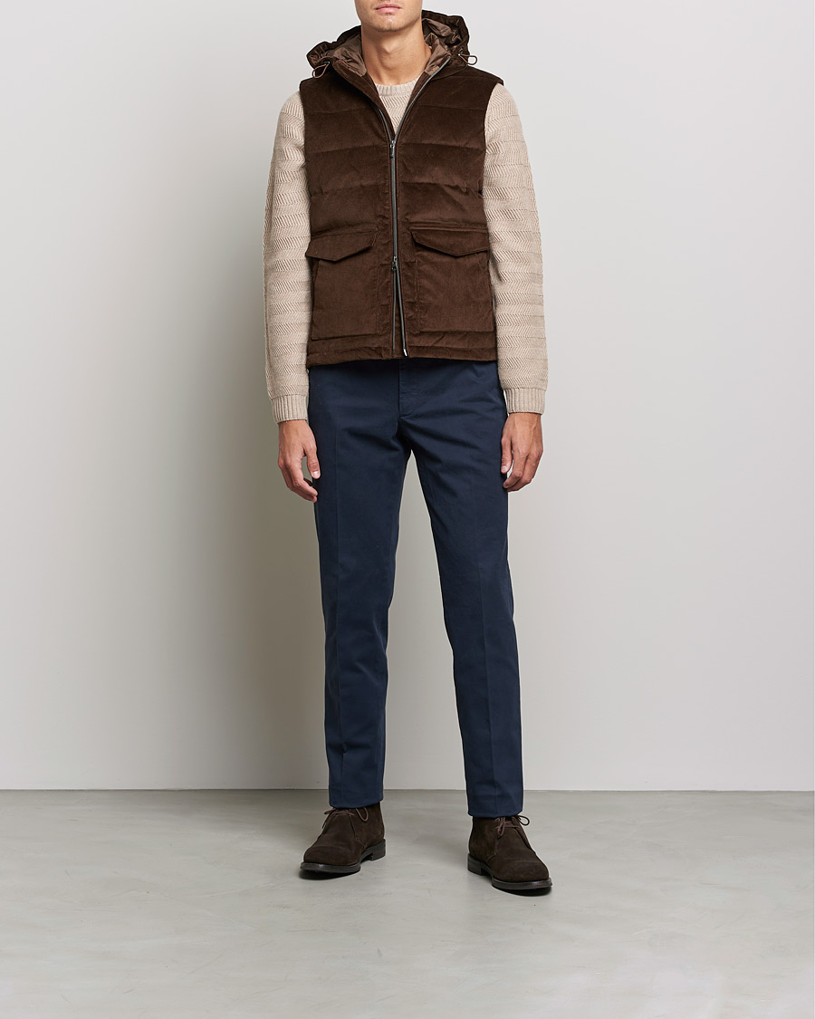Mies | Takit | Stenströms | Hooded Corduroy Vest Brown