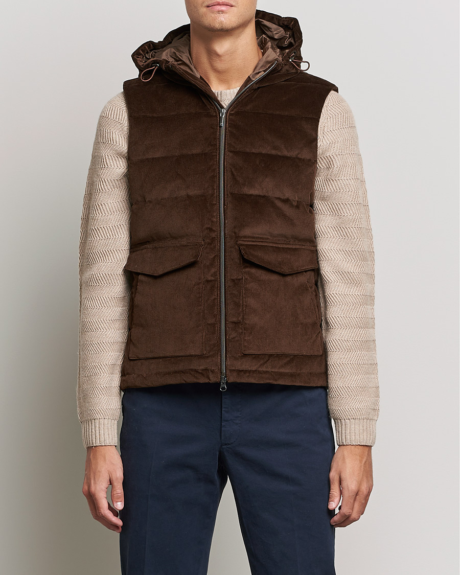 Mies | Takit | Stenströms | Hooded Corduroy Vest Brown