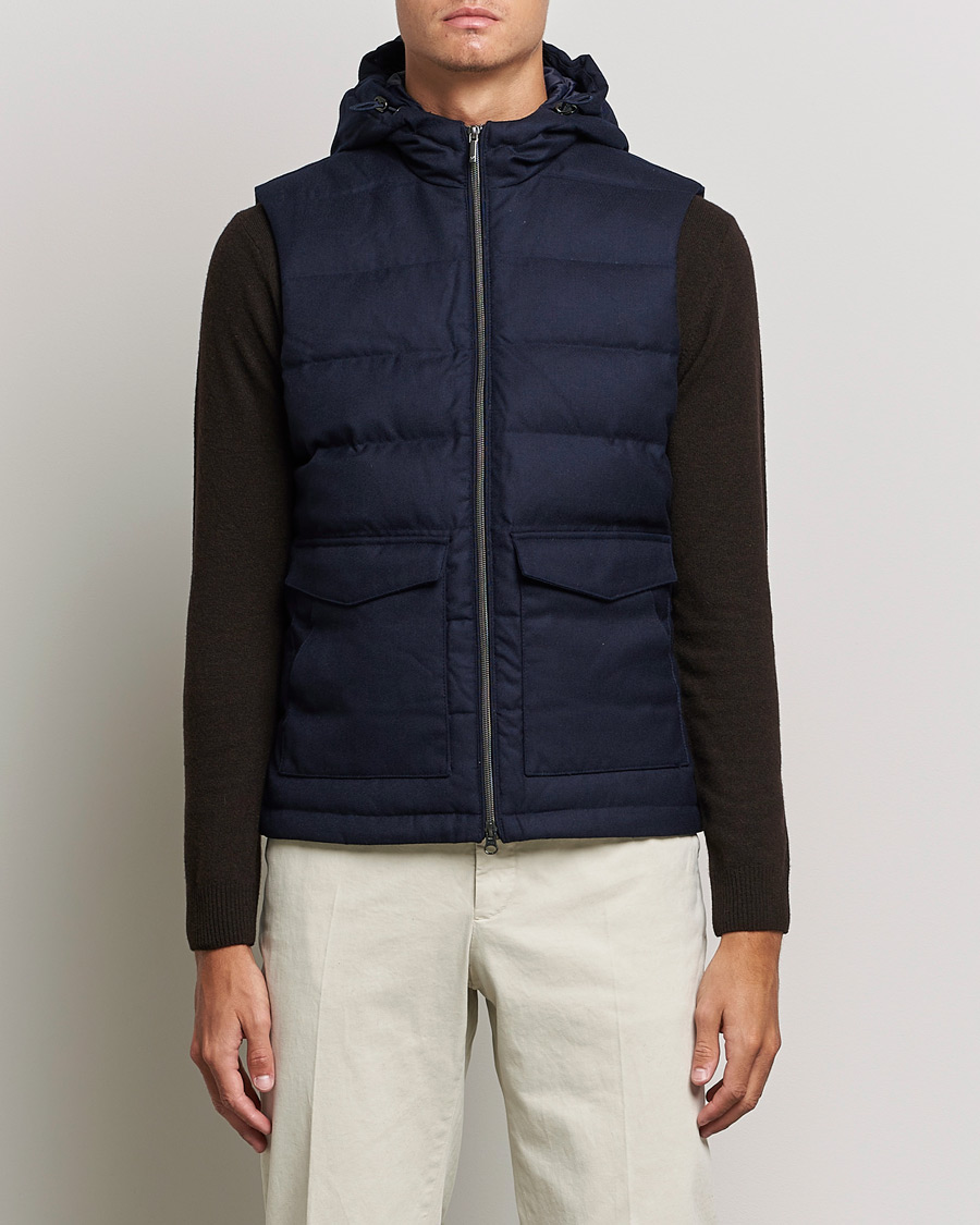 Mies | Takit | Stenströms | Hooded Flannel Vest Navy