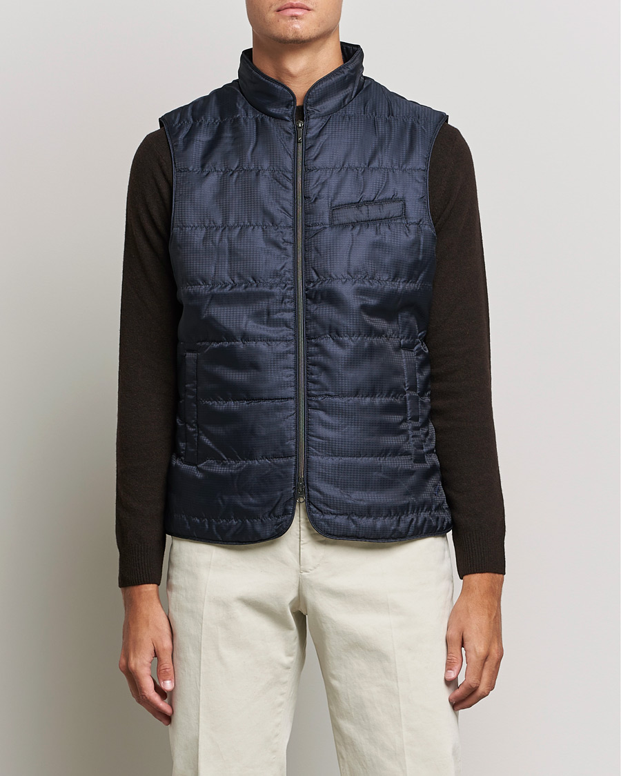 Mies | Takit | Stenströms | Houndstooth Padded Nylon Vest Navy