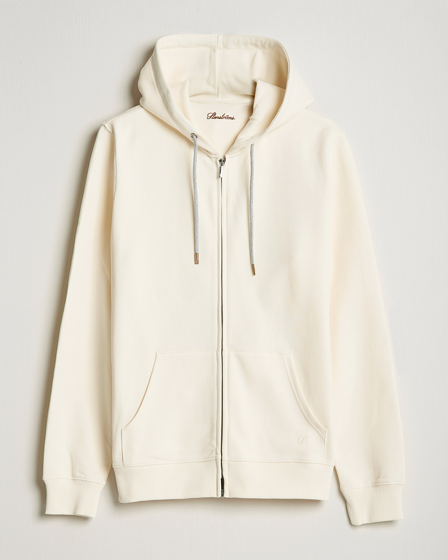 Mies | Puserot | Stenströms | Cotton Jersey Full Zip Hoodie Creme White