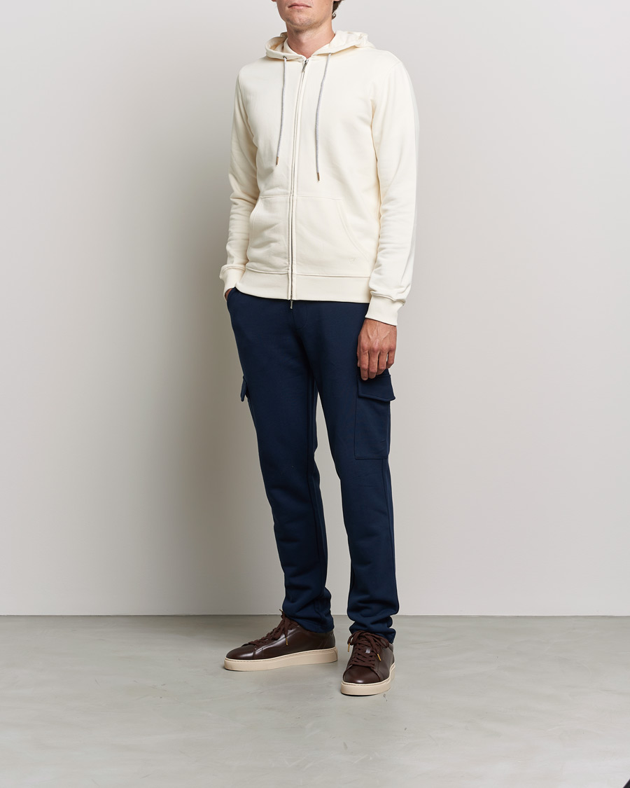 Mies | Puserot | Stenströms | Cotton Jersey Full Zip Hoodie Creme White