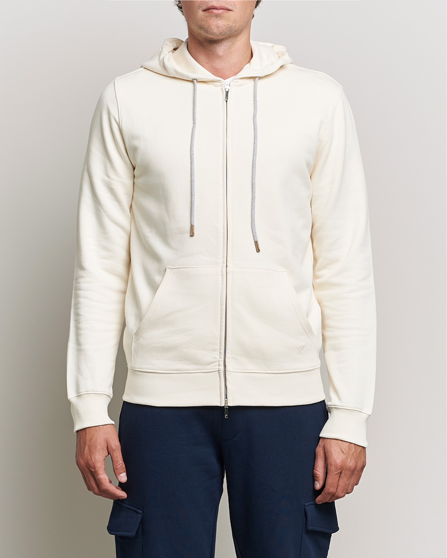 Mies | Puserot | Stenströms | Cotton Jersey Full Zip Hoodie Creme White