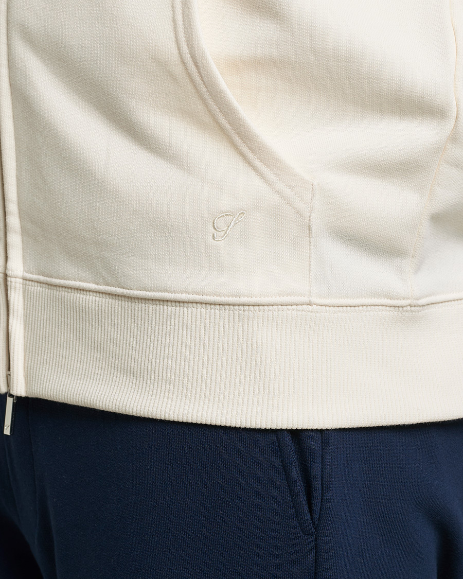 Mies | Puserot | Stenströms | Cotton Jersey Full Zip Hoodie Creme White