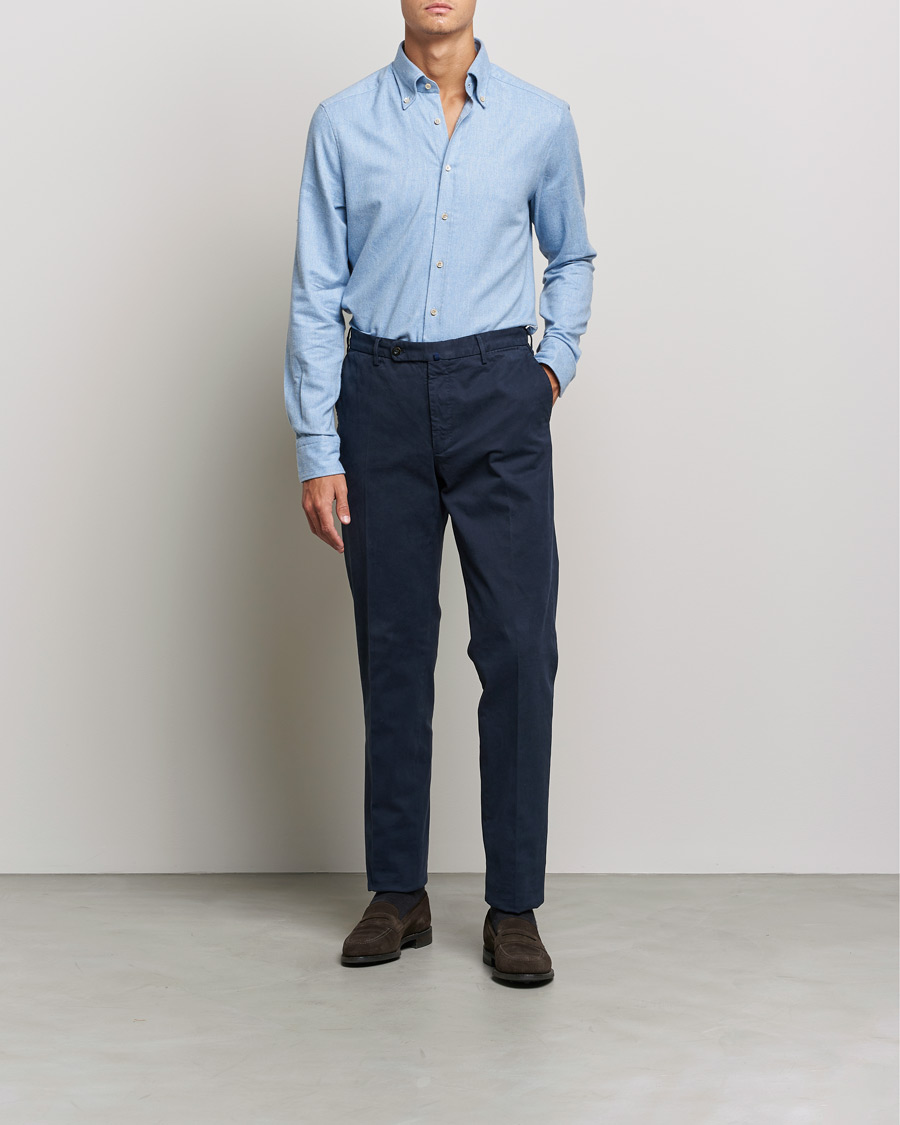 Mies | Kauluspaidat | Stenströms | Slimline Flannel Shirt Light Blue