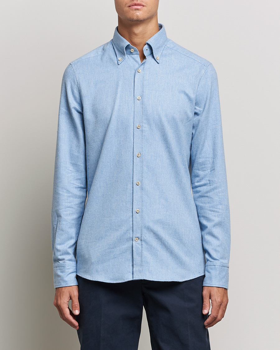 Mies | Kauluspaidat | Stenströms | Slimline Flannel Shirt Light Blue