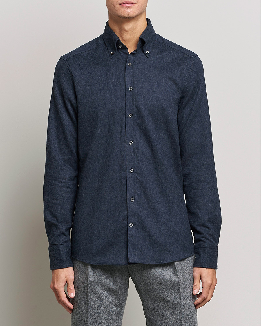 Mies | Flanellipaidat | Stenströms | Slimline Flannel Shirt Dark Blue